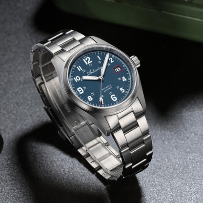 ADDIESDIVE Reloj automático Explore NH35 de 39 mm AD2070-Correa de acero-Negro-