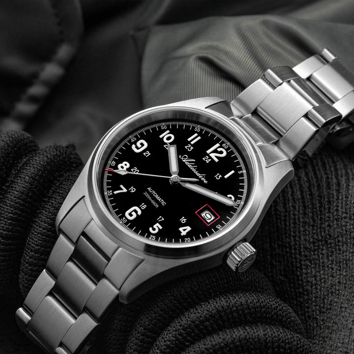 ADDIESDIVE Reloj automático Explore NH35 de 39 mm AD2070-Correa de acero-Negro-