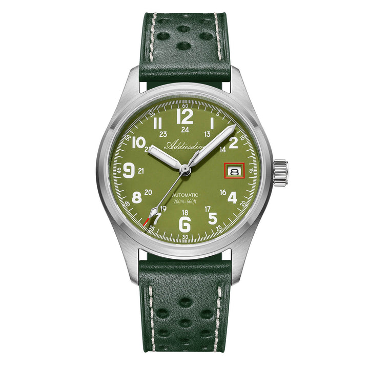ADDIESDIVE Reloj automático Explore NH35 de 39 mm AD2070-Correa de cuero-Verde-