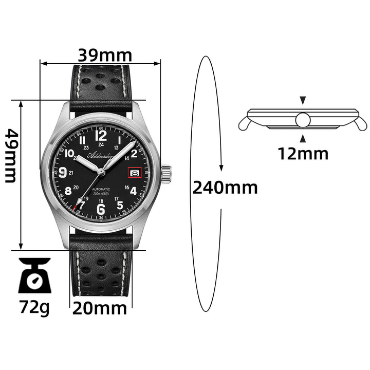 ADDIESDIVE Reloj automático Explore NH35 de 39 mm AD2070-Correa de acero-Negro-