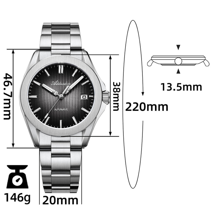 ADDIESDIVE Reloj automático NH35 de 38 mm AD2080-Negro-