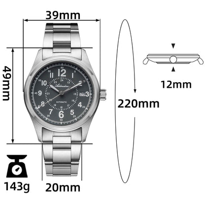 ADDIESDIVE Reloj automático con cristal de zafiro de 39 mm Reloj de campo AD2074-Negro-