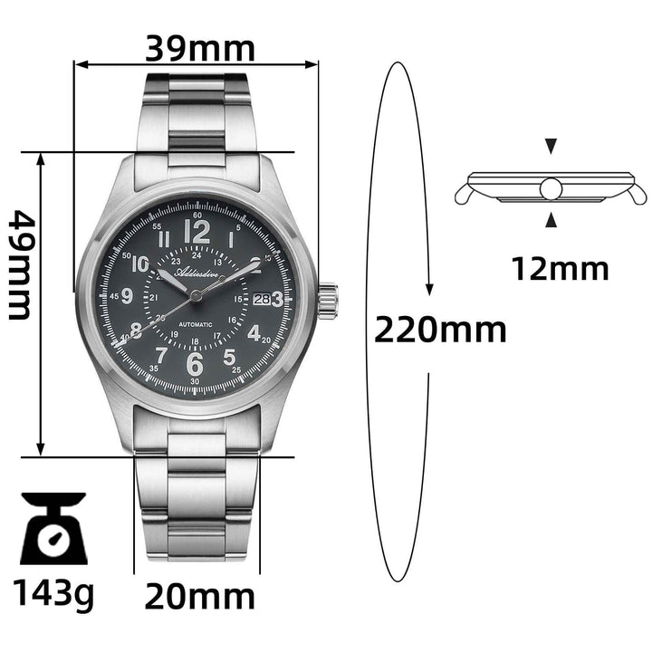 ADDIESDIVE Reloj automático con cristal de zafiro de 39 mm Reloj de campo AD2074-Negro-