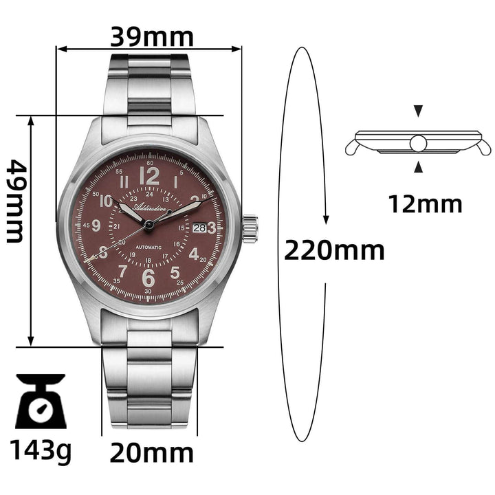 ADDIESDIVE Reloj automático con cristal de zafiro de 39 mm Reloj de campo AD2074-Negro-