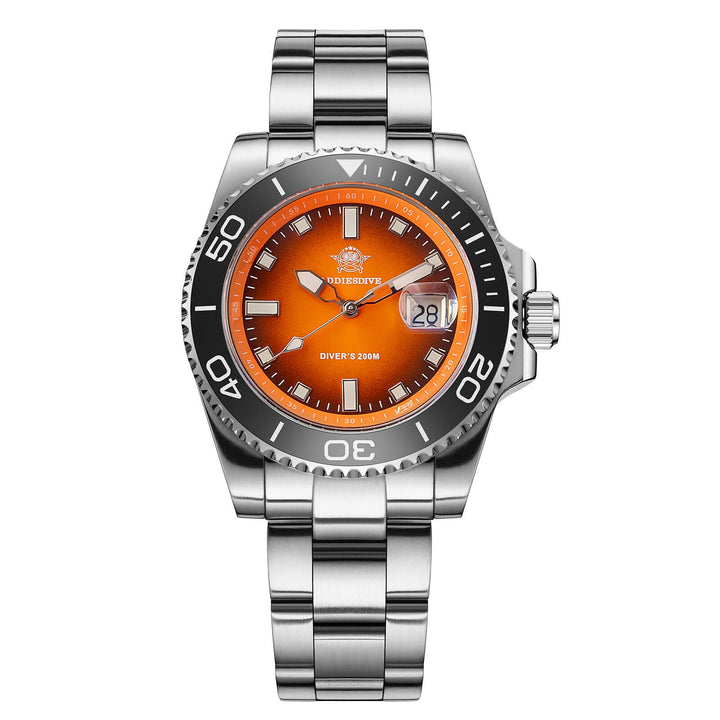 ADDIESDIVE Reloj de Buceo de Cuarzo de 41 mm AD2089-Naranja-Correa de acero-