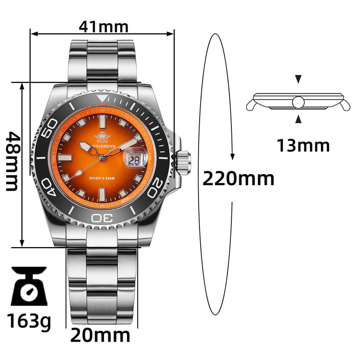 ADDIESDIVE Reloj de Buceo de Cuarzo de 41 mm AD2089-Naranja-Correa de acero-
