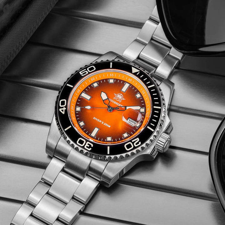 ADDIESDIVE Reloj de Buceo de Cuarzo de 41 mm AD2089-Naranja-Correa de acero-