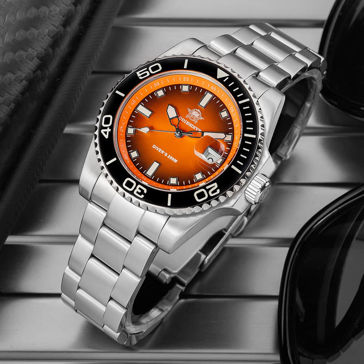 ADDIESDIVE Reloj de Buceo de Cuarzo de 41 mm AD2089-Naranja-Correa de acero-