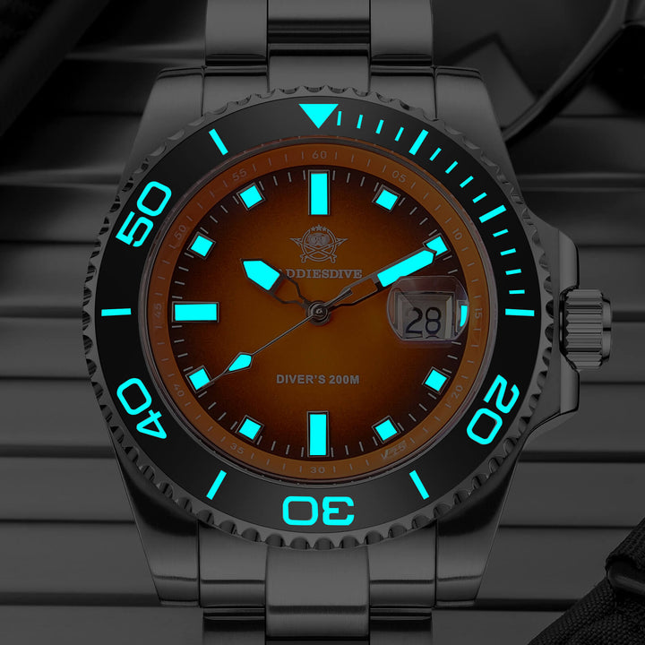 ADDIESDIVE Reloj de Buceo de Cuarzo de 41 mm AD2089-Naranja-Correa de acero-