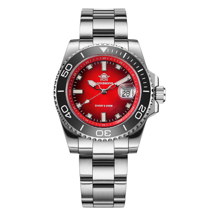 ADDIESDIVE Reloj de Buceo de Cuarzo de 41 mm AD2089-Rojo-Correa de acero-