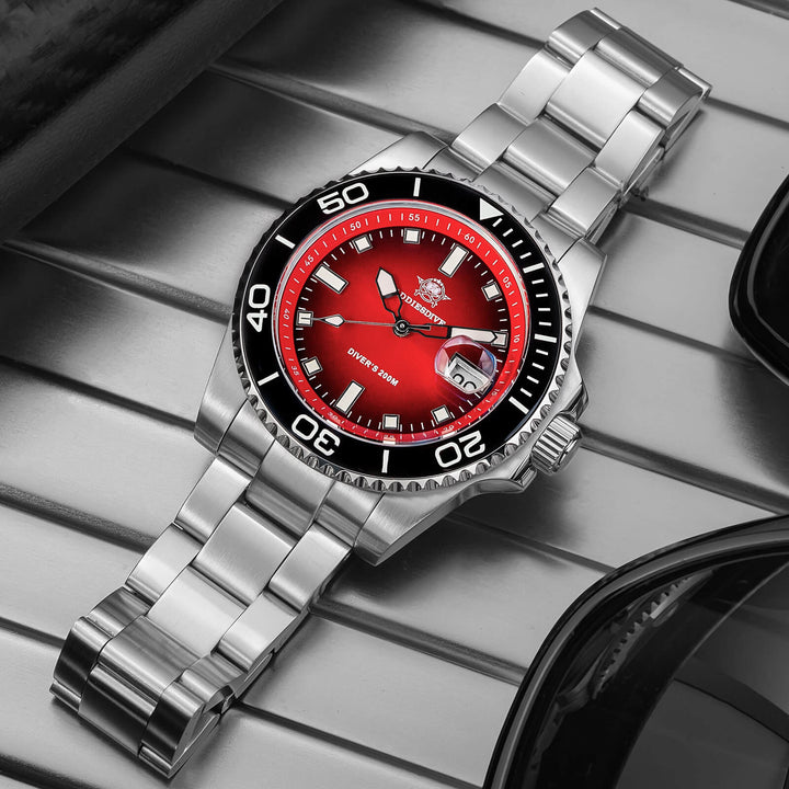 ADDIESDIVE Reloj de Buceo de Cuarzo de 41 mm AD2089-Naranja-Correa de acero-