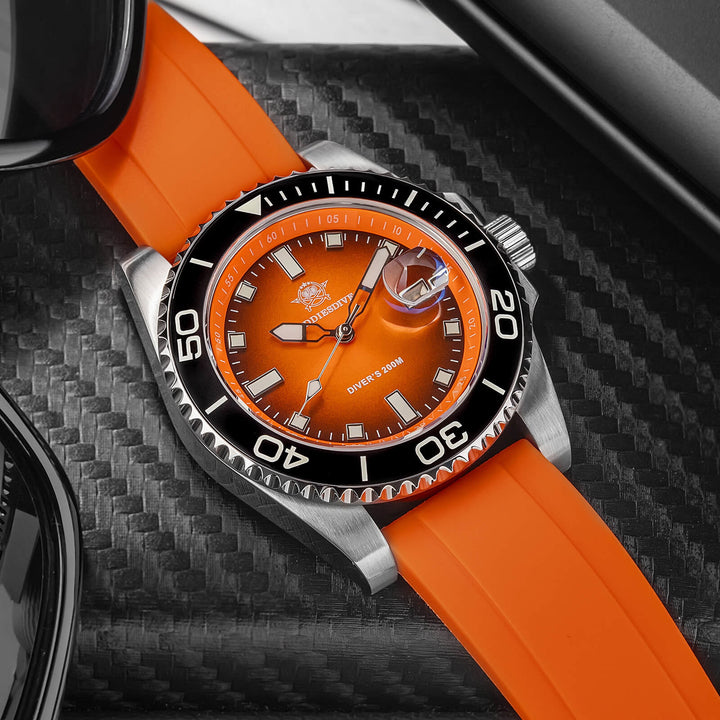 ADDIESDIVE Reloj de Buceo de Cuarzo de 41 mm AD2089-Naranja-Correa de acero-