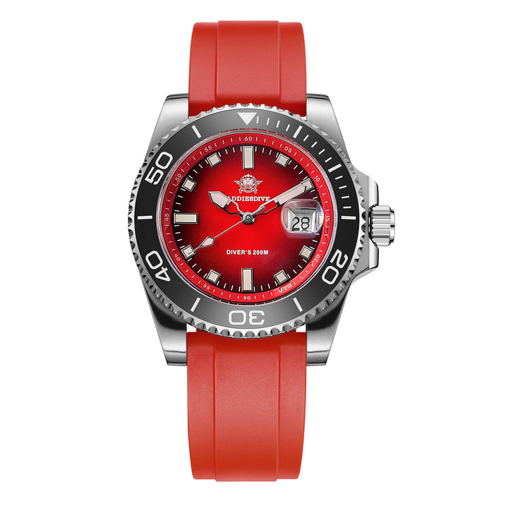 ADDIESDIVE Reloj de Buceo de Cuarzo de 41 mm AD2089-Rojo-Correa de silicona-