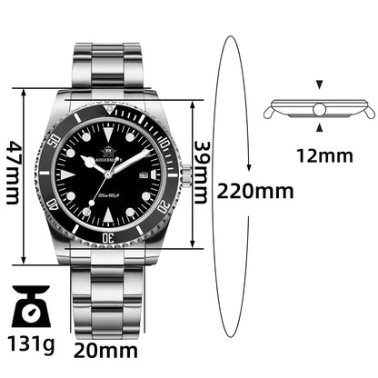 ADDIESDIVE Reloj de Cuarzo de 39 mm con bisel rotatorio bidireccional AD2068-Negro-