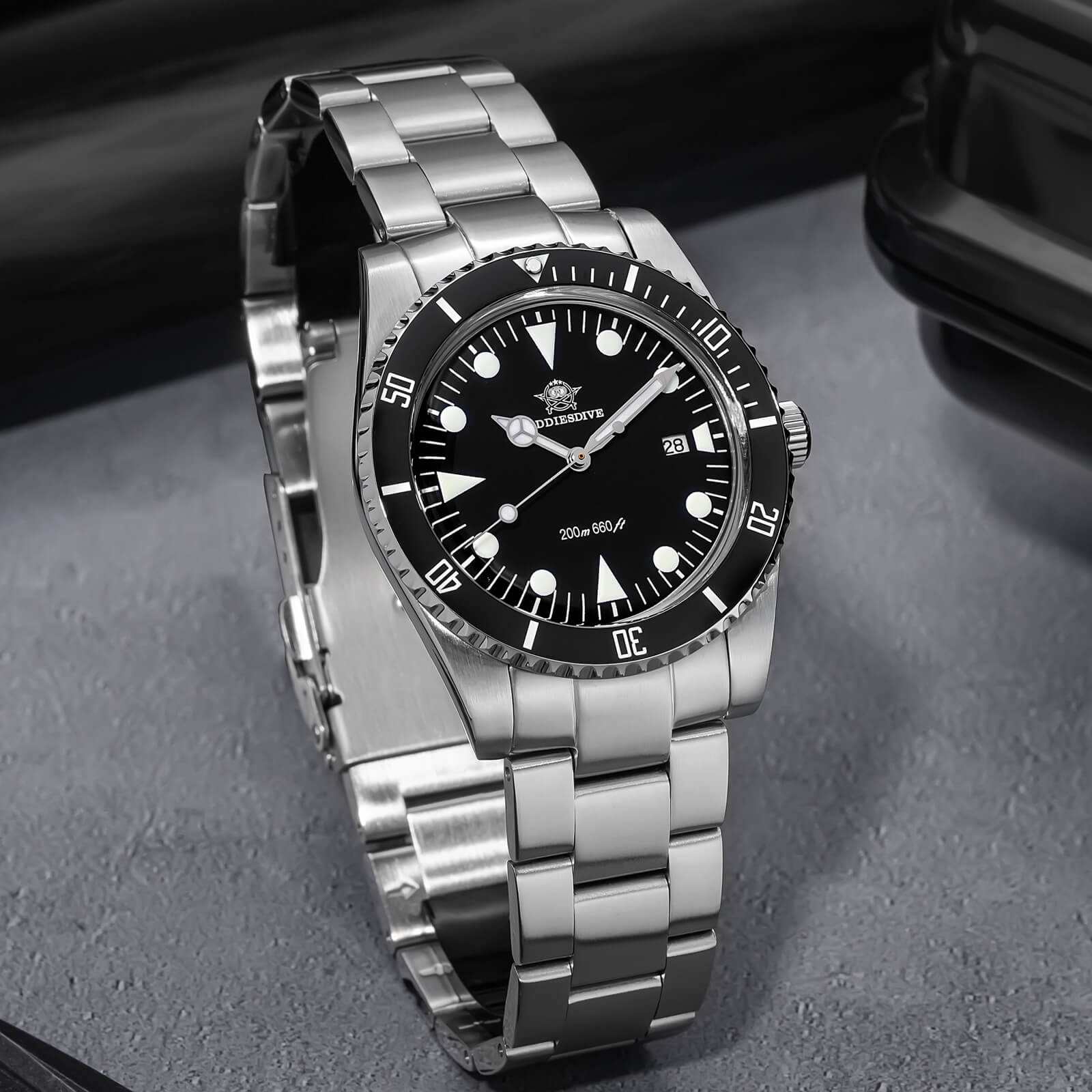 ADDIESDIVE Reloj de Cuarzo de 39 mm con bisel rotatorio bidireccional AD2068-Negro-