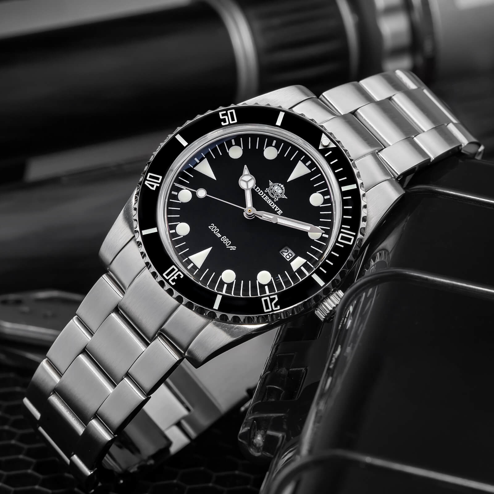 ADDIESDIVE Reloj de Cuarzo de 39 mm con bisel rotatorio bidireccional AD2068-Negro-