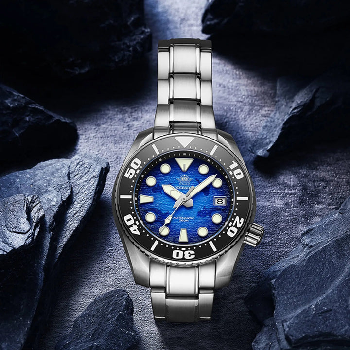 ADDIESDIVE Reloj de buceo 44.9mm para hombre Esfera azul única 200M (AD2102) - Addiesdiverelojes