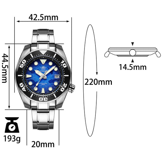 ADDIESDIVE Reloj de buceo 44.9mm para hombre Esfera azul única 200M (AD2102)-divers watch-