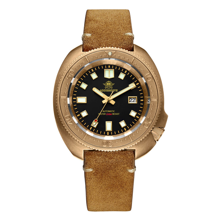 ADDIESDIVE® Reloj de buceo Bronze Turtle 200M （AD2104）-Bisel de bronce no luminoso-correa de cuero-hebilla de acero