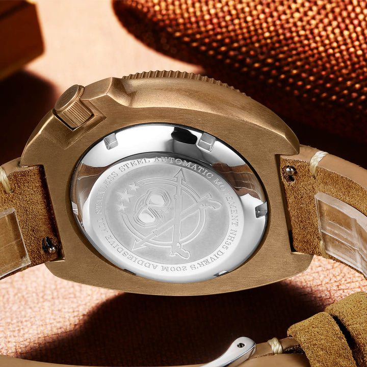 ADDIESDIVE® Reloj de buceo Bronze Turtle 200M （AD2104）-Bisel cerámico luminoso-correa de cuero-hebilla de acero