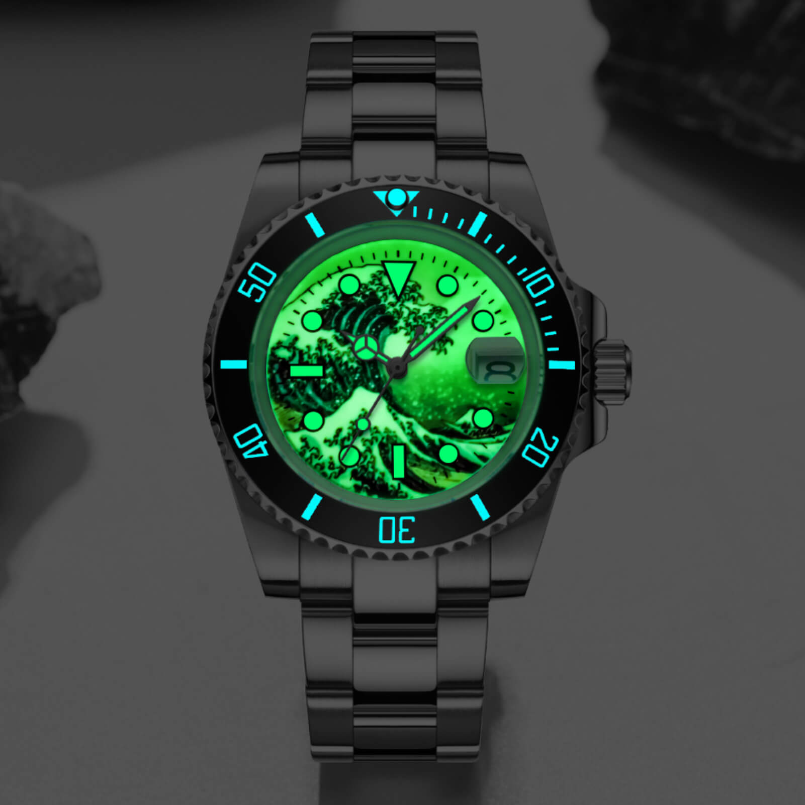 ADDIESDIVE Reloj de buceo Great Wave Sub（H3AC-Surf）-divers watch-Negro-