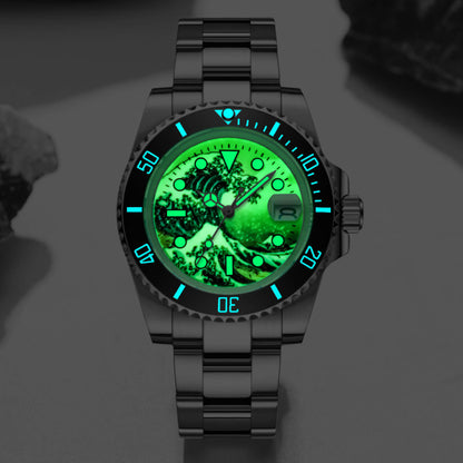 ADDIESDIVE Reloj de buceo Great Wave Sub（H3AC-Surf）-divers watch-Negro-