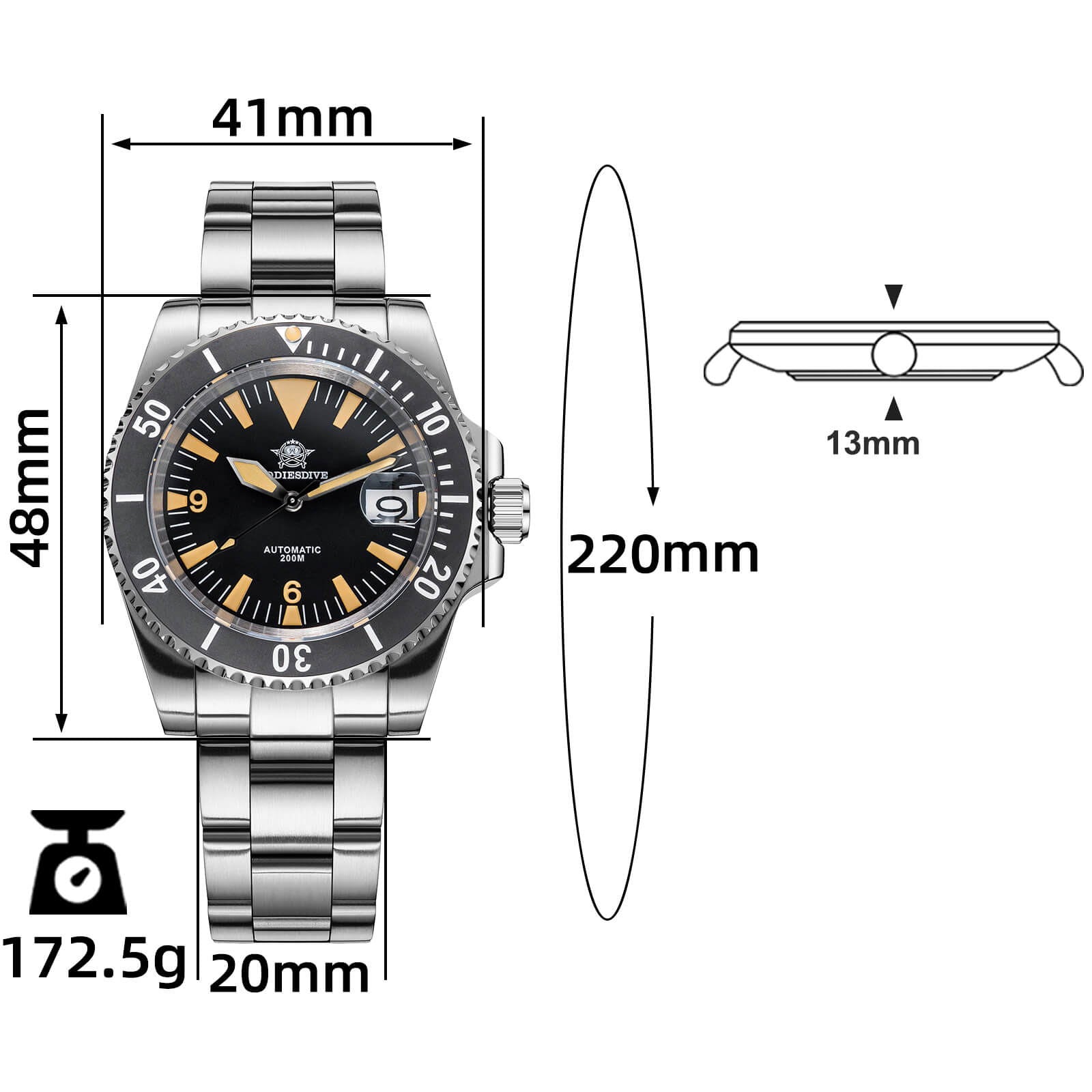 ADDIESDIVE Reloj de buceo Retro Sword Sub NH35 AD2064-Negro-
