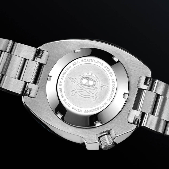 ADDIESDIVE® Reloj de buceo automático Captain Willard 200M( MY-H8)-divers watch-Esfera negra con correa de acero-