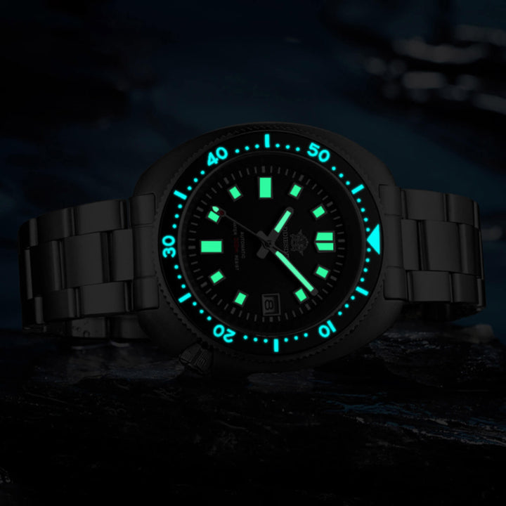 ADDIESDIVE® Reloj de buceo automático Captain Willard 200M( MY-H8)-divers watch-Esfera negra con correa de acero-