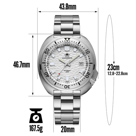 ADDIESDIVE®Reloj de buceo automático blanco tortuga 1970 Homenaje al capitán Willard ( AD2117)-divers watch-