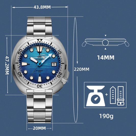 ADDIESDIVE Reloj de buceo con esfera de tortuga 3D（AD2045）-
