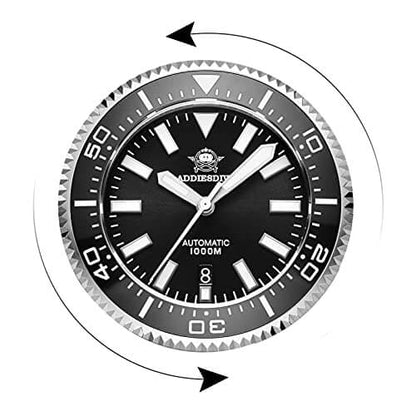 ADDIESDIVE Reloj de buceo profesional Diver 1000M 45MM (MY-H6)-divers watch-Negro-Pulsera Estilo Ostra-