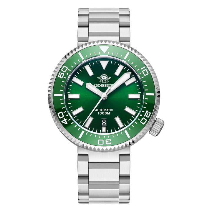 ADDIESDIVE Reloj de buceo profesional Diver 1000M 45MM (MY-H6)-divers watch-Verde-Pulsera Estilo Ostra-
