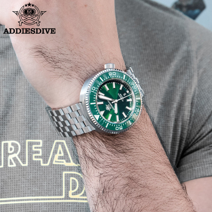 ADDIESDIVE Reloj de buceo profesional Diver 1000M 45MM (MY-H6)-divers watch-Verde-Pulsera Jubileo-