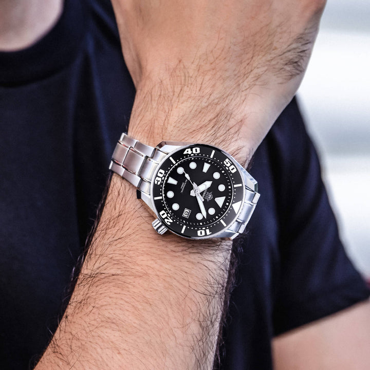 ADDIESDIVE® Reloj de buceo profesional Sumo Green para hombre 44,5 mm (MY-H10) Esfera negra/verde/azul-divers watch-Negro-