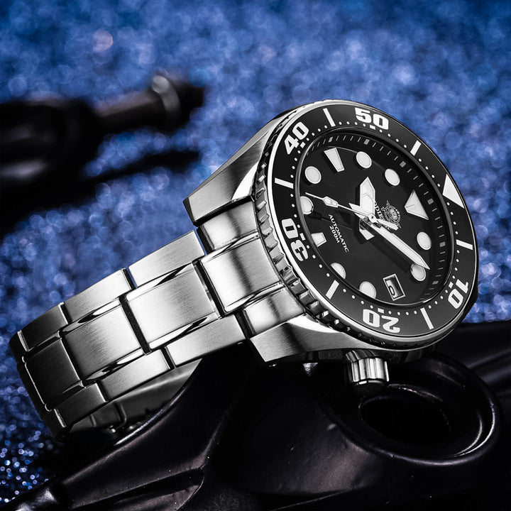 ADDIESDIVE® Reloj de buceo profesional Sumo Green para hombre 44,5 mm (MY-H10) Esfera negra/verde/azul-divers watch-Negro-