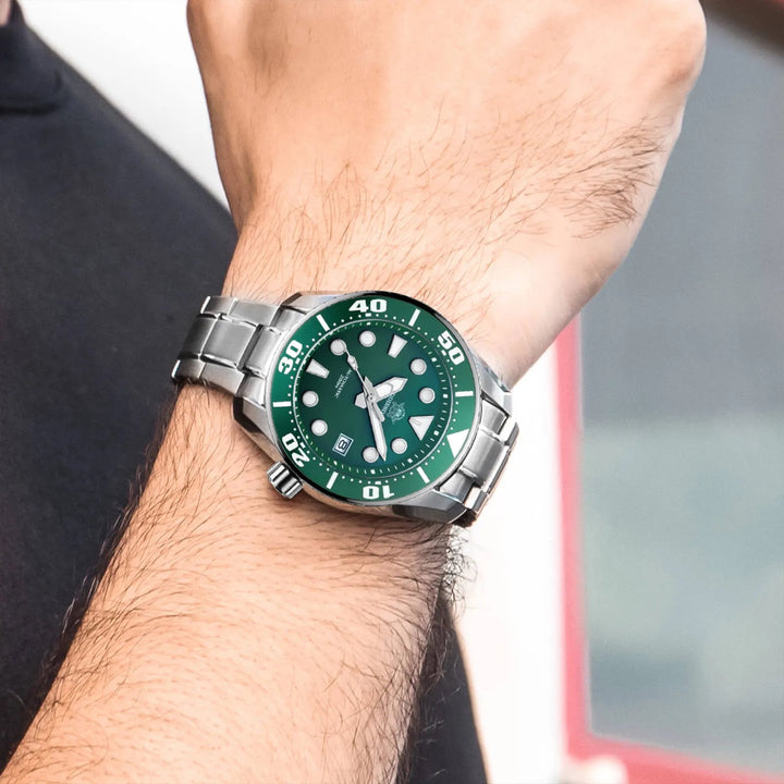ADDIESDIVE® Reloj de buceo profesional Sumo Green para hombre 44,5 mm (MY-H10) Esfera negra/verde/azul - Addiesdiverelojes