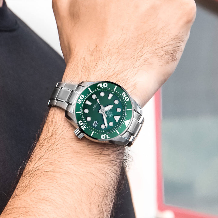 ADDIESDIVE® Reloj de buceo profesional Sumo Green para hombre 44,5 mm (MY-H10) Esfera negra/verde/azul-divers watch-Negro-