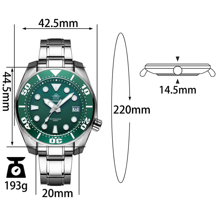 ADDIESDIVE® Reloj de buceo profesional Sumo Green para hombre 44,5 mm (MY-H10) Esfera negra/verde/azul-divers watch-Negro-