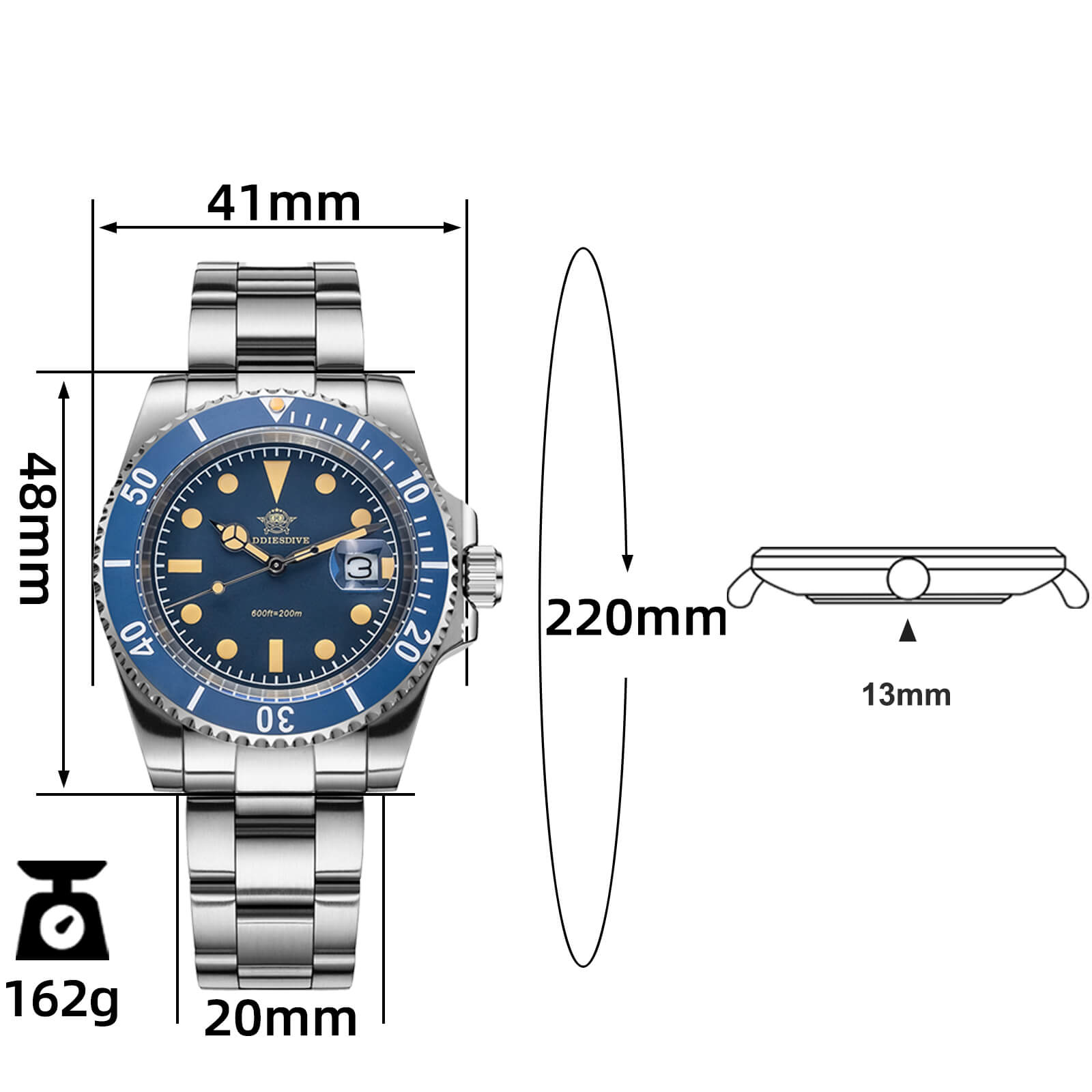 ADDIESDIVE Reloj de cuarzo Retro Sub AD2054-Negro-