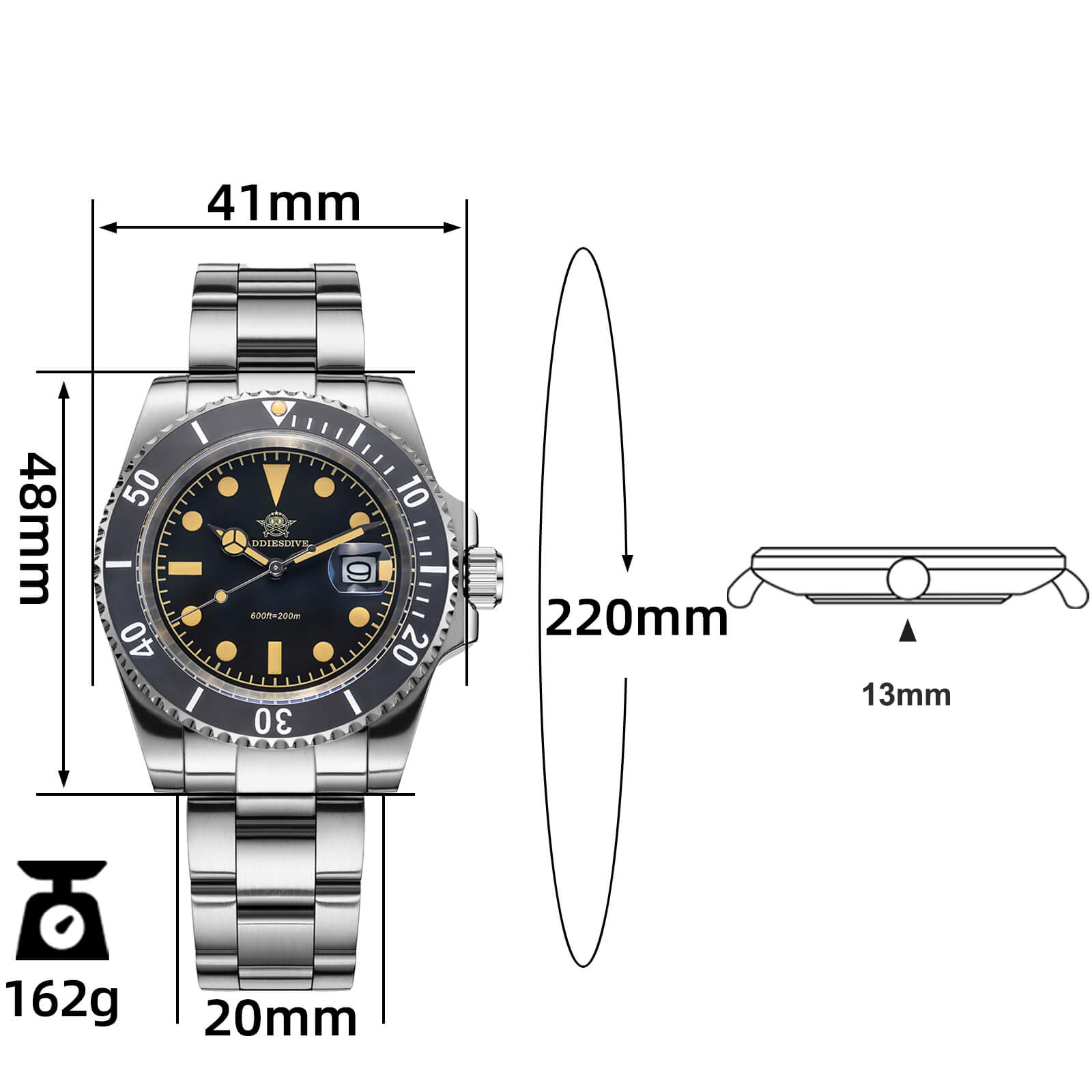 ADDIESDIVE Reloj de cuarzo Retro Sub AD2054-Negro-