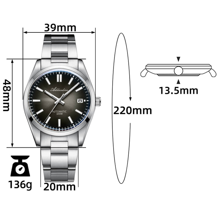 ADDIESDIVE Reloj de diseño original para hombre AD2071-Gris degradado-