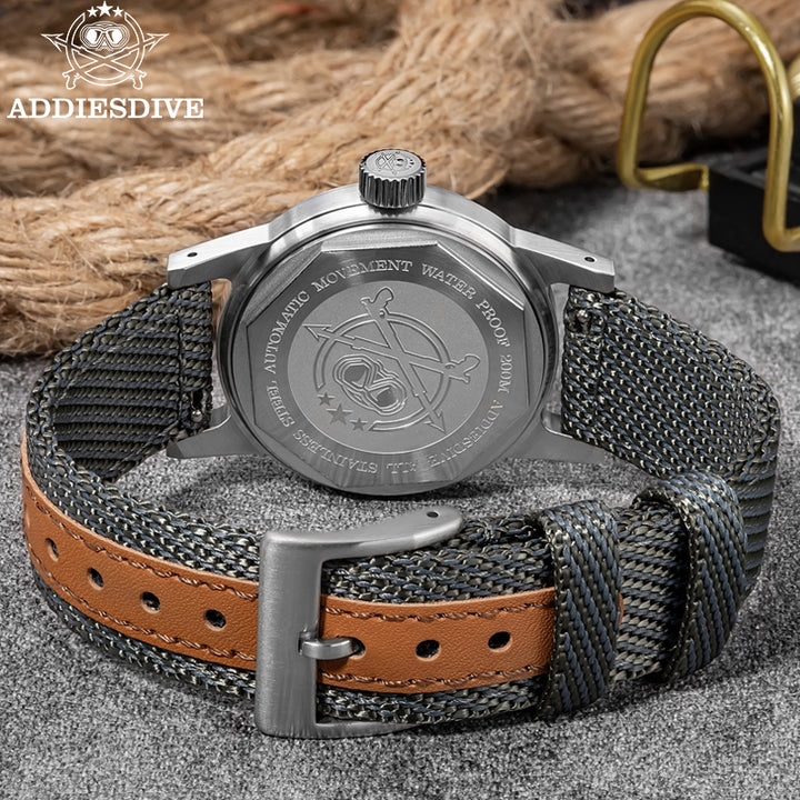 ADDIESDIVE Reloj mecánico vintage de 36 mm AD2076-Beige-