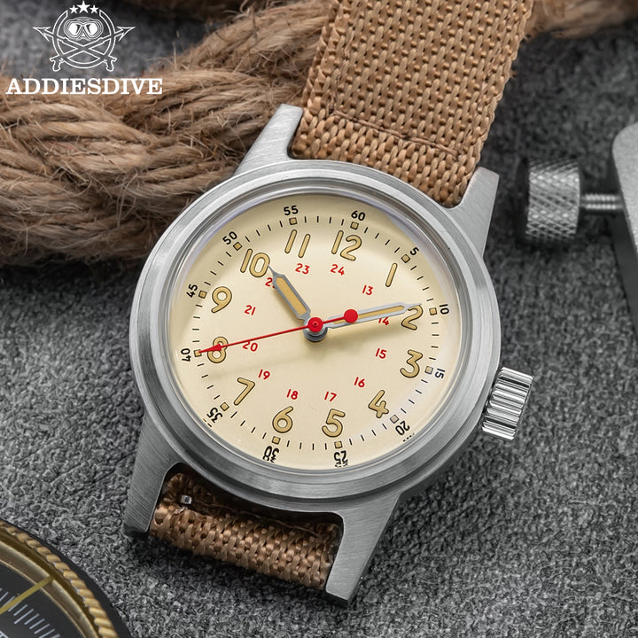 ADDIESDIVE Reloj mecánico vintage de 36 mm AD2076-Beige-