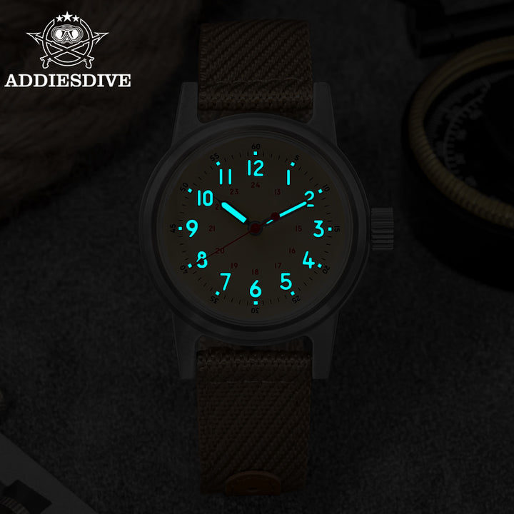 ADDIESDIVE Reloj mecánico vintage de 36 mm AD2076-Beige-