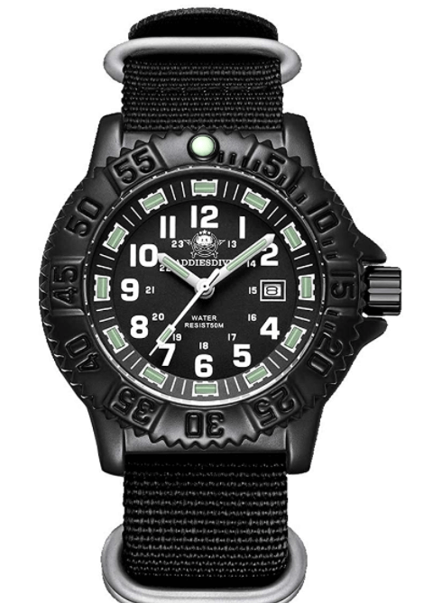 ADDIESDIVE Reloj militar deportivo al aire libre Reloj de cuarzo para hombre 50m resistente al agua (050s)-Quartz watch-Correa de nailon negro-