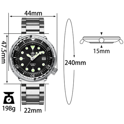 ADDIESDIVE® Tuna 300M Reloj de buceo automático Tuna Diver 3 Colores ( MY-H5)-divers watch-Negro-Correa Oyster-