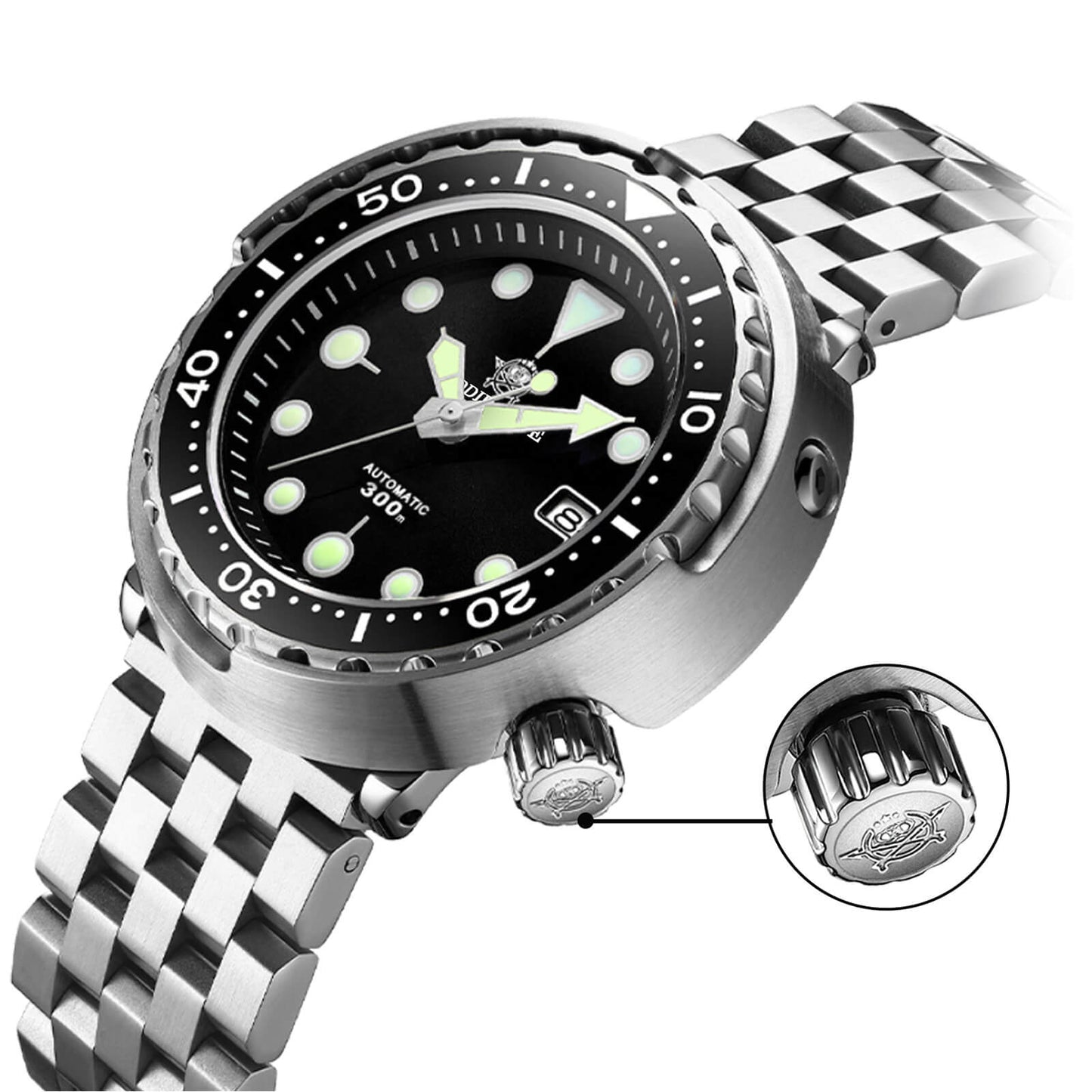ADDIESDIVE® Tuna 300M Reloj de buceo automático Tuna Diver 3 Colores ( MY-H5)-divers watch-Negro-Correa Oyster-