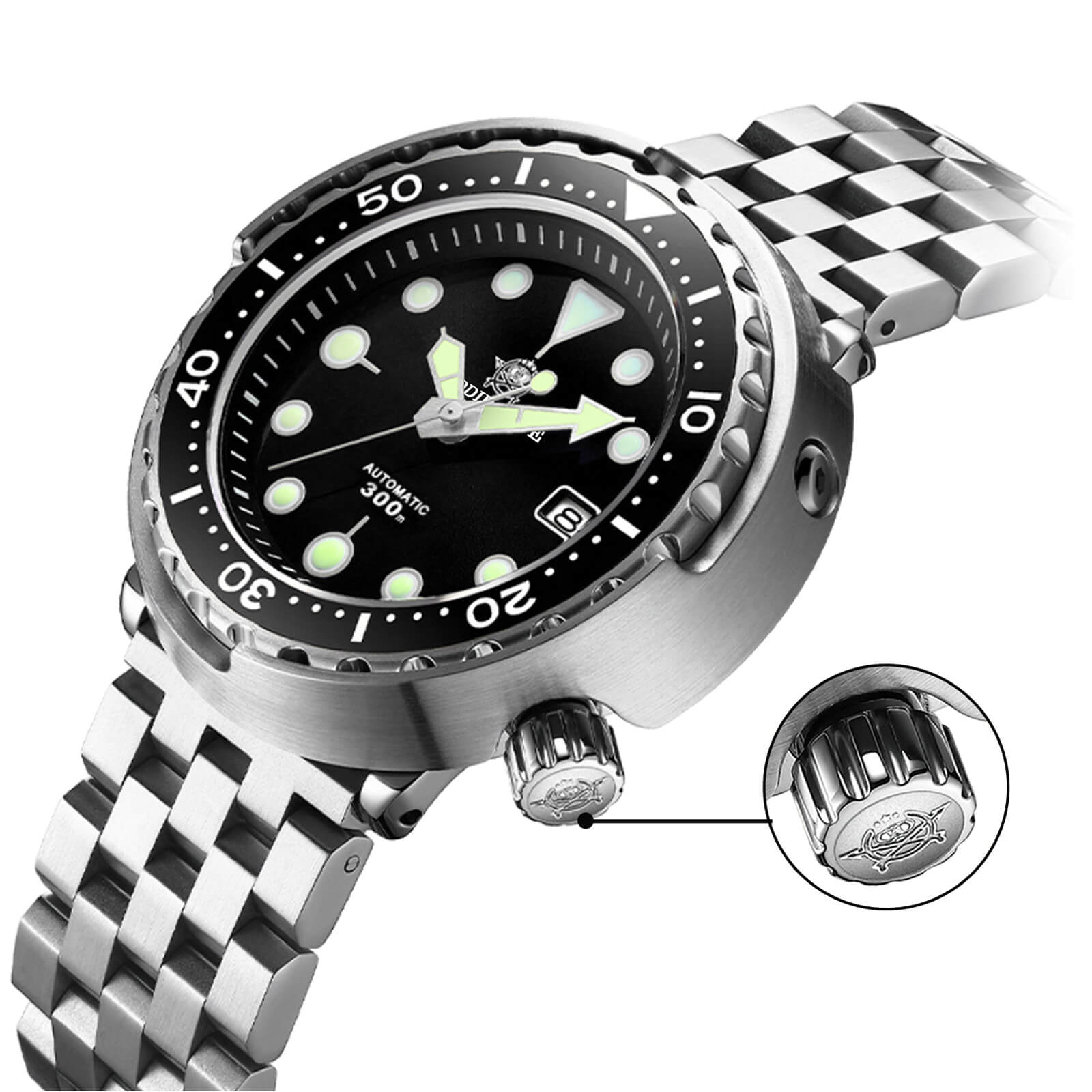 ADDIESDIVE® Tuna 300M Reloj de buceo automático Tuna Diver 3 Colores ( MY-H5)-divers watch-Negro-Correa Oyster-
