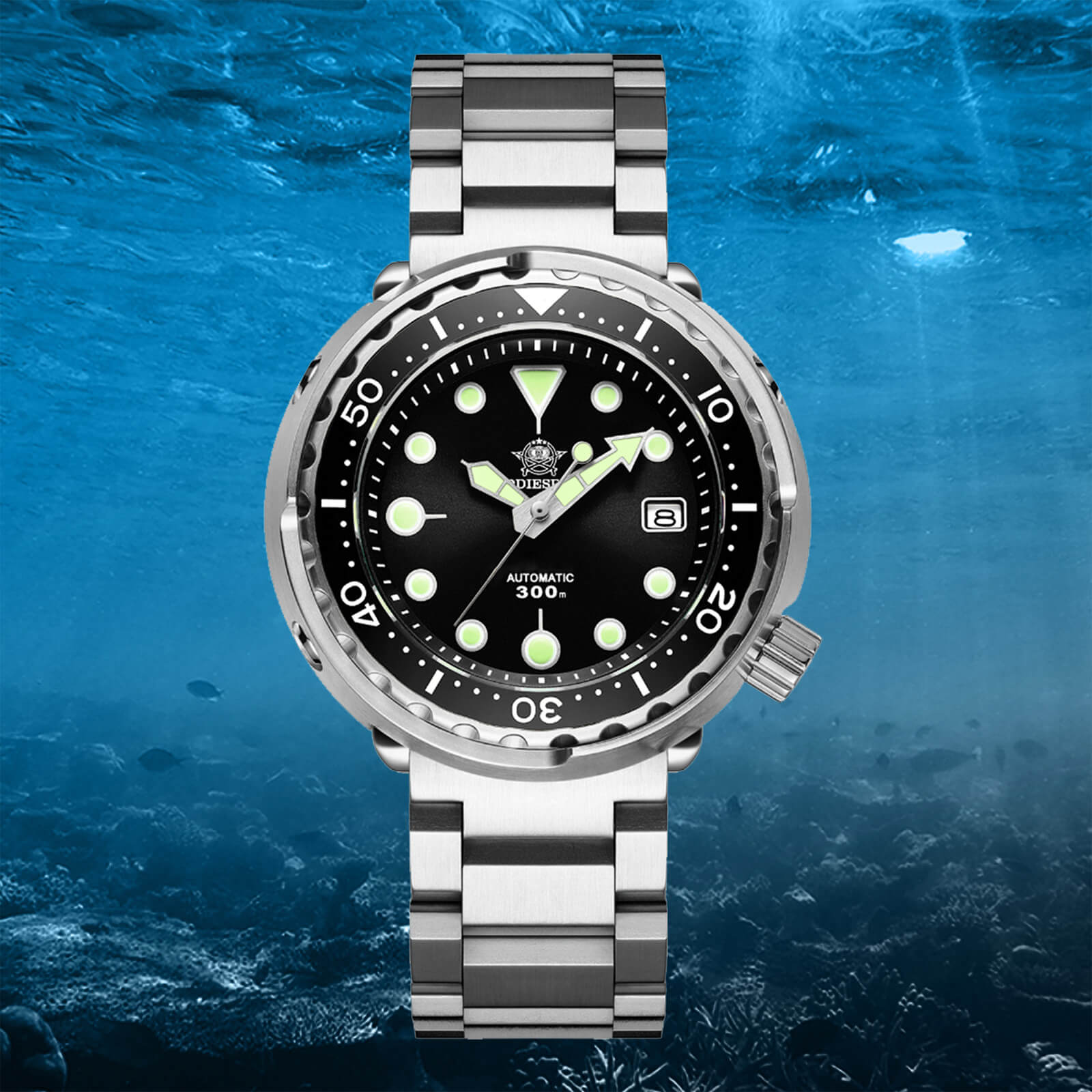 ADDIESDIVE® Tuna 300M Reloj de buceo automático Tuna Diver 3 Colores ( MY-H5)-divers watch-Negro-Correa Oyster-